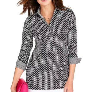 Talbots Novelty Print Contrast Cuff Wrinkle Resistant Popover Blouse Size 14